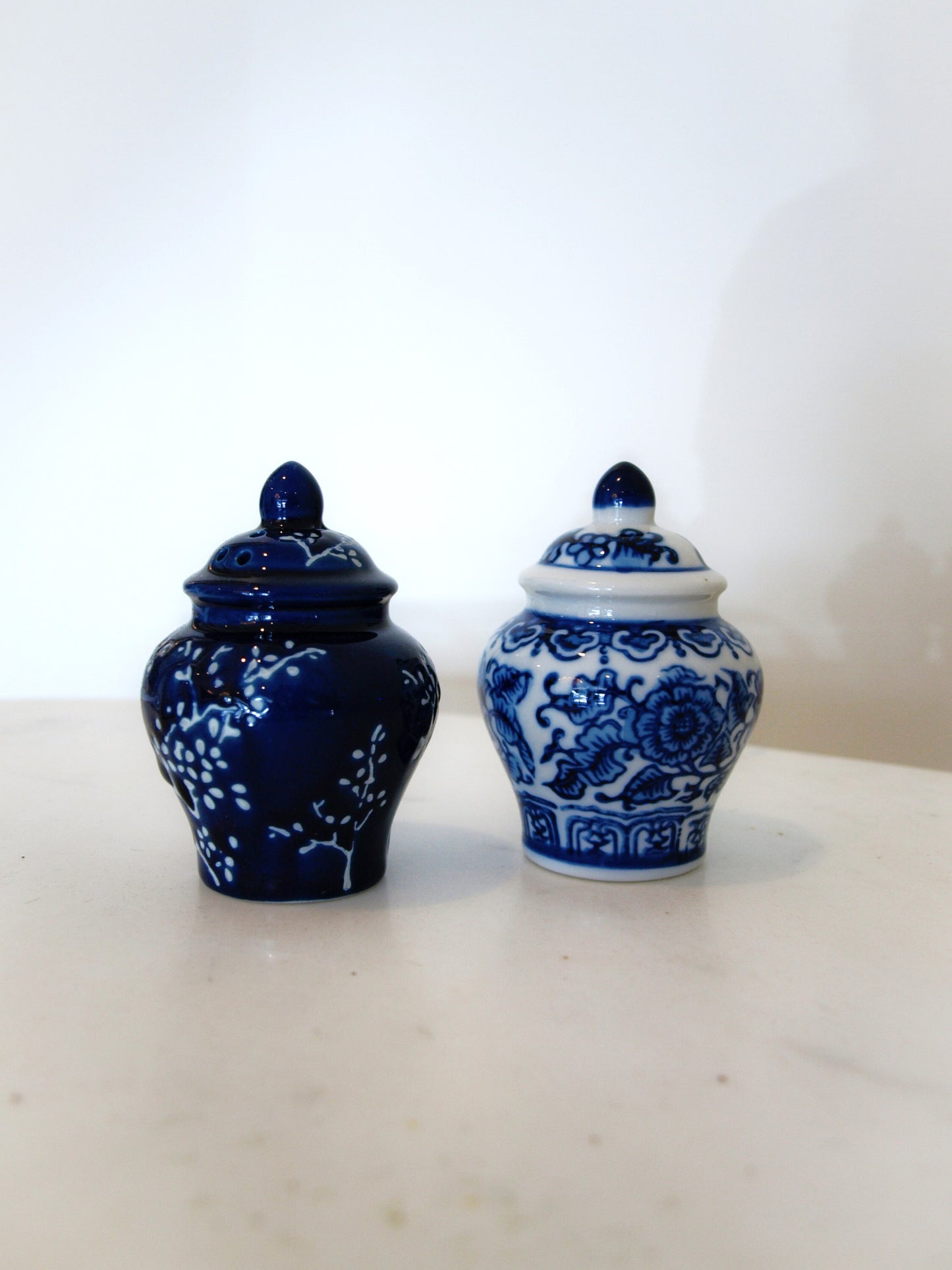 BLUE AND WHITE SALT & PEPPER SHAKERS